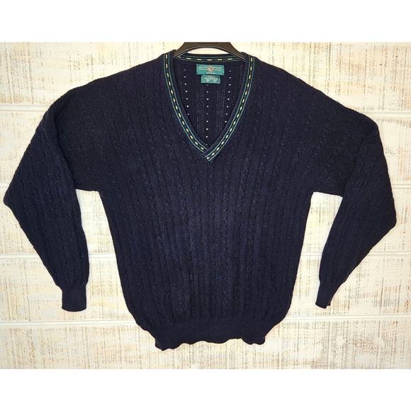 Alan Paine XL Men's Knitwear V-neck Cotton Cable Knit Crickey Jumper Vtg - Picture 2 of 16